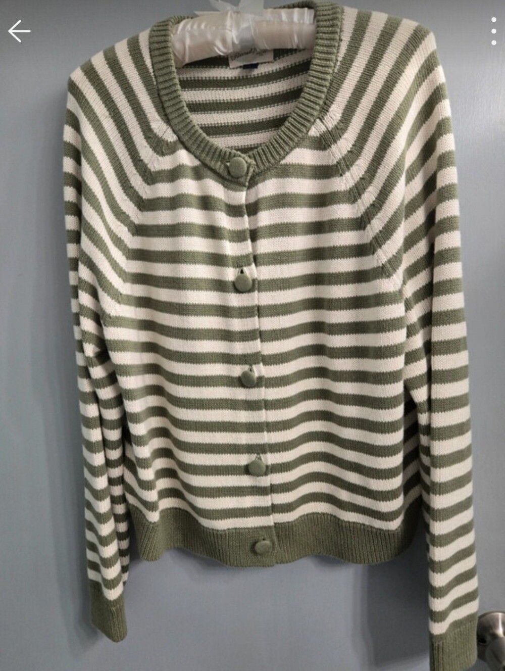 Sage Green & Cream Striped Cardigan